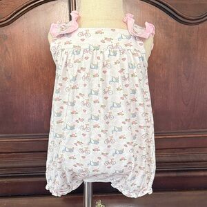 Baby Loren Bicycle Print Romper 18-24M Pink Trim Boutique Bubble